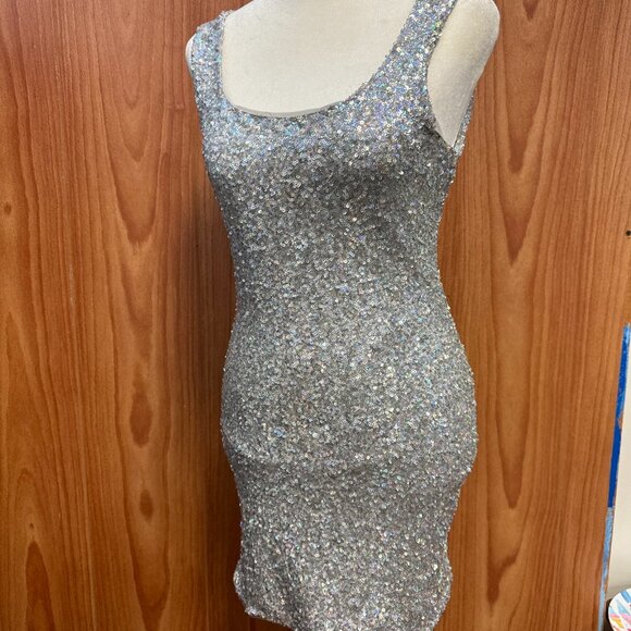 Charlotte Russe Silver Sequin Sleeveless Mini Dress M Medium Cocktail Party - Picture 1 of 6